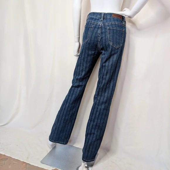 Dark Blue Striped Denim High Rise Bootcut Jeans - Picture 11 of 13